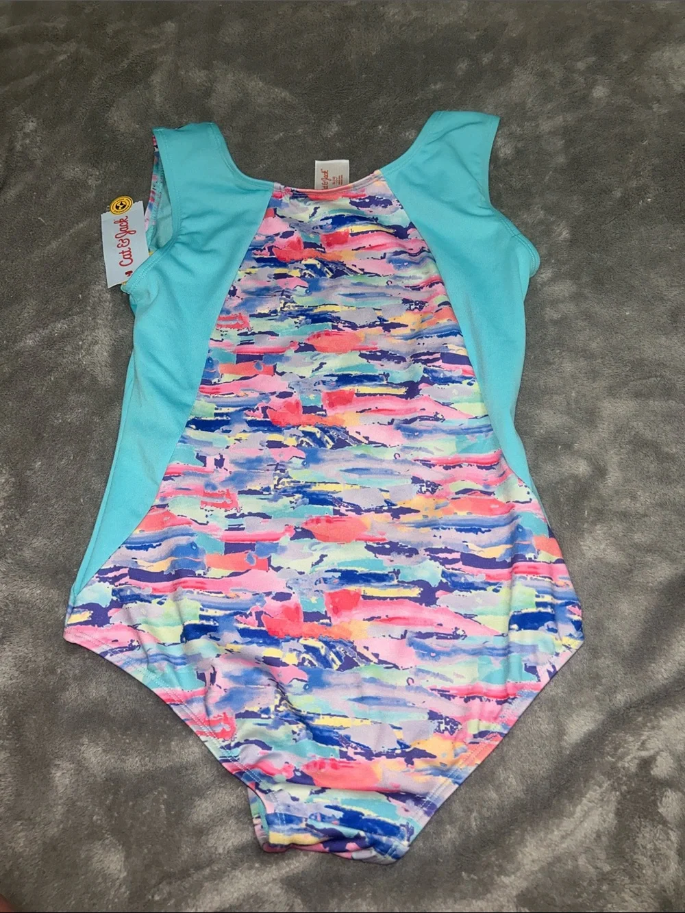 Cat & Jack Aqua Multi-Color Dance Leotard with Pastel Print